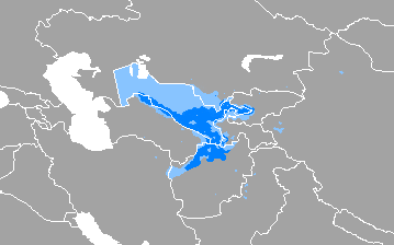 Map showing where Uzbek is spokem