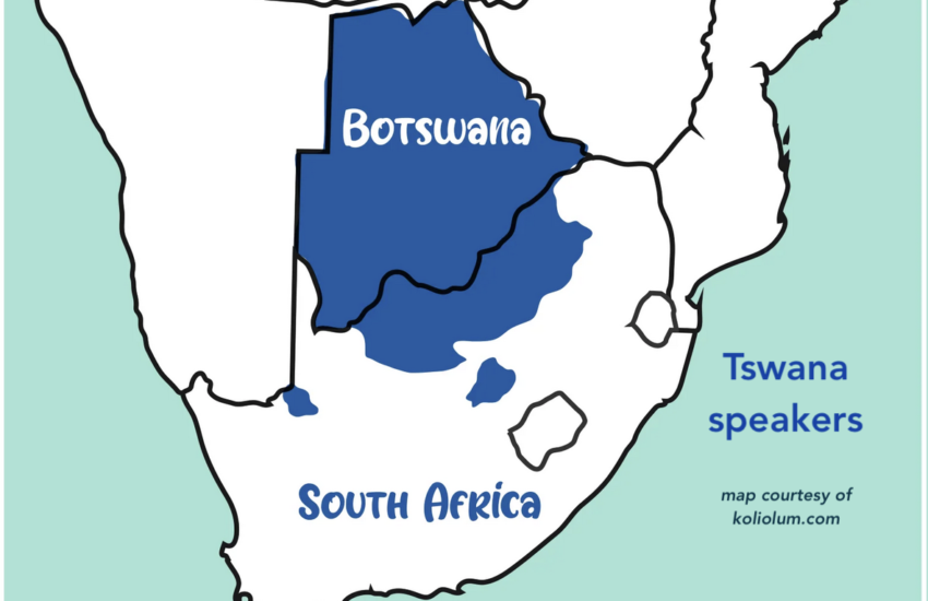 Map of southern Africa showing where Tswana is spoken